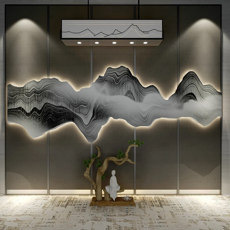 New Chinese wall creative decoration wall hanging living room sofa background wall metal high-grade wrought iron mountain shadow