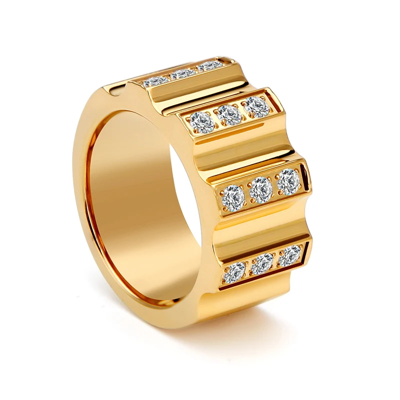 VAROLE Punk Shining Zircon Ring For Women Stainless Steel PVD 18K Gold Color Rings Fashion Graduation Jewerly Anillos