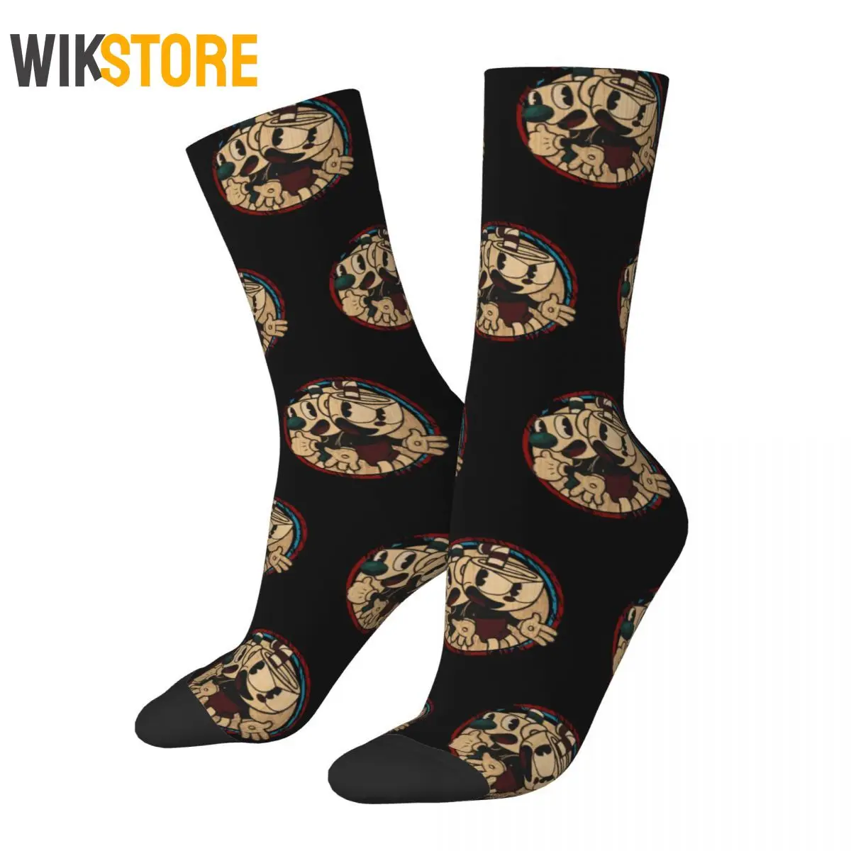 

Cuphead Old Cartoon Socks Men's Women's Funny Happy Game Mugman Cup Mouse Animation Socks Spring Winter Middle Tube Sock