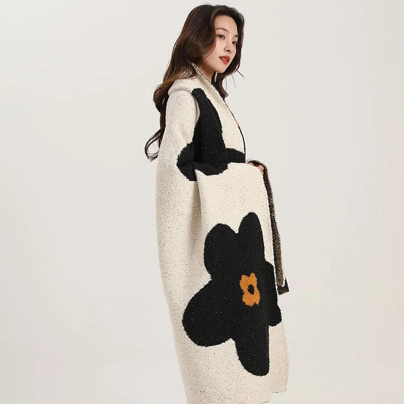 Luxury Half Fleece Sunflower Sofa Blanket Advanced Airplane Aviation Shawl Cushion for Napping Cozy Soft Jacquard Bed Cover
