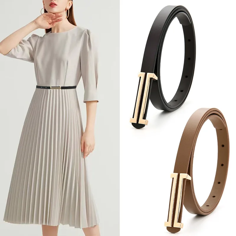 

Designer new Genuine leather belt women's fashion ink green decoration with skirt black workwear pants with women belt 1.4cm