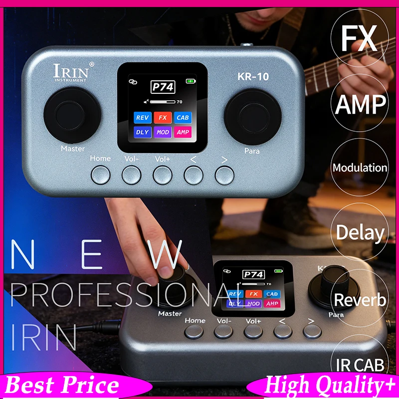 IRIN KR-10 Desktop Multi-Effects Guitar Processor – LCD Display Effects Pedal 80 Presets 6 Effect Modules for Guitar & Bass USB