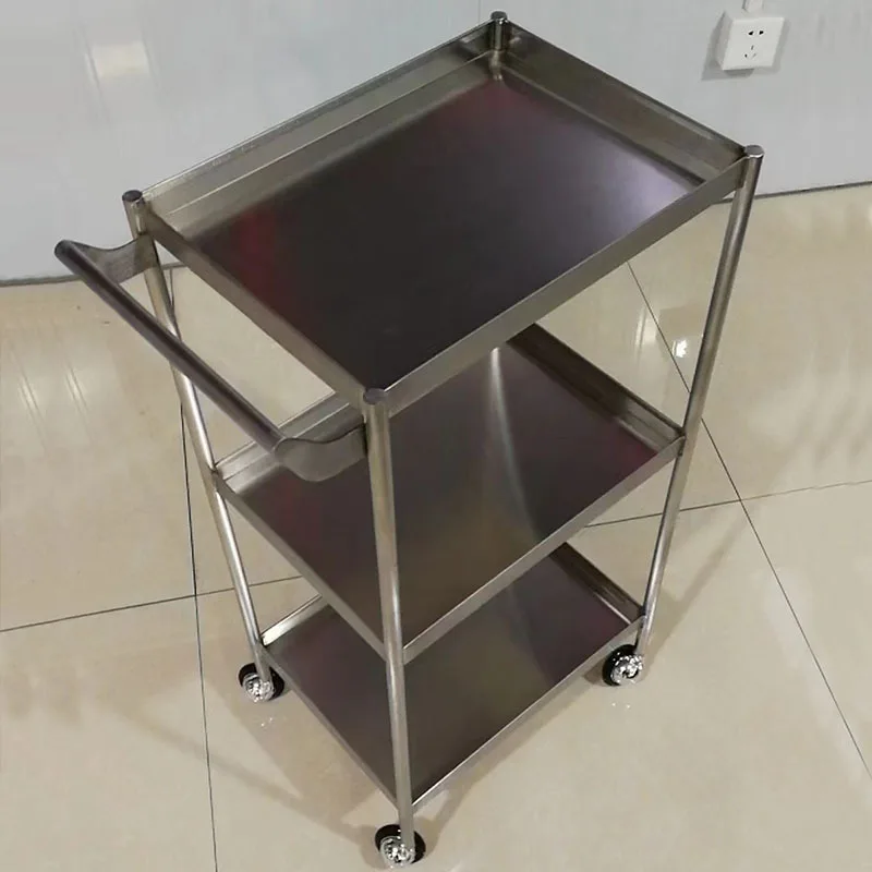 Stainless steel beauty belt handle trolley multi-layer storage metal oral dental instrument table movable