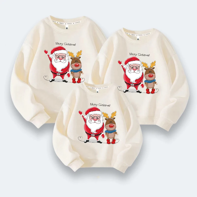 Christmas Family Sweater with Deer Jersey De Navidad Para To Da La Familia Mother and Daughter Matching Outfits Family Clothing