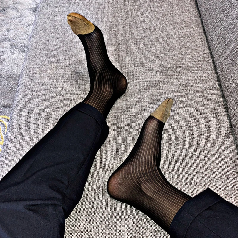 Mens Translucent Tube Socks Classic Breathable Ultra Thin Exotic Sock Male Business Formal Business Dress Stockings Sheer