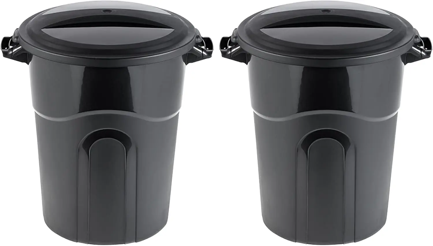 

20 Gallon Round Trash Can with Lid, Easy Carry Handles & Secure Lock, Indoor Outdoor Use, Black, 2-Pack