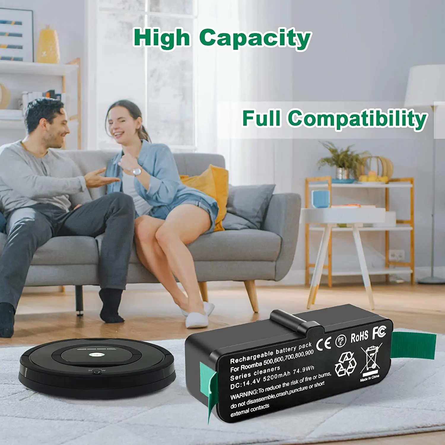 14.4V Bateria de iões de Lítio 5.3Ah Compatível com iRobot Roomba 500 Série 600 700 800 900 510 -580 610 -675 760- 780 860 - 880