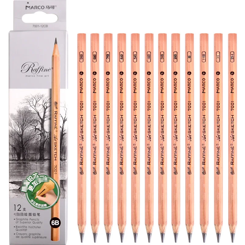 Marco Sketch Wooden Pencils 3H/2H/H/B/2B/3B/4B/5B/6B/7B/8B/9B/10B Pencil Professional Art Painting Pencil School Office Supplies