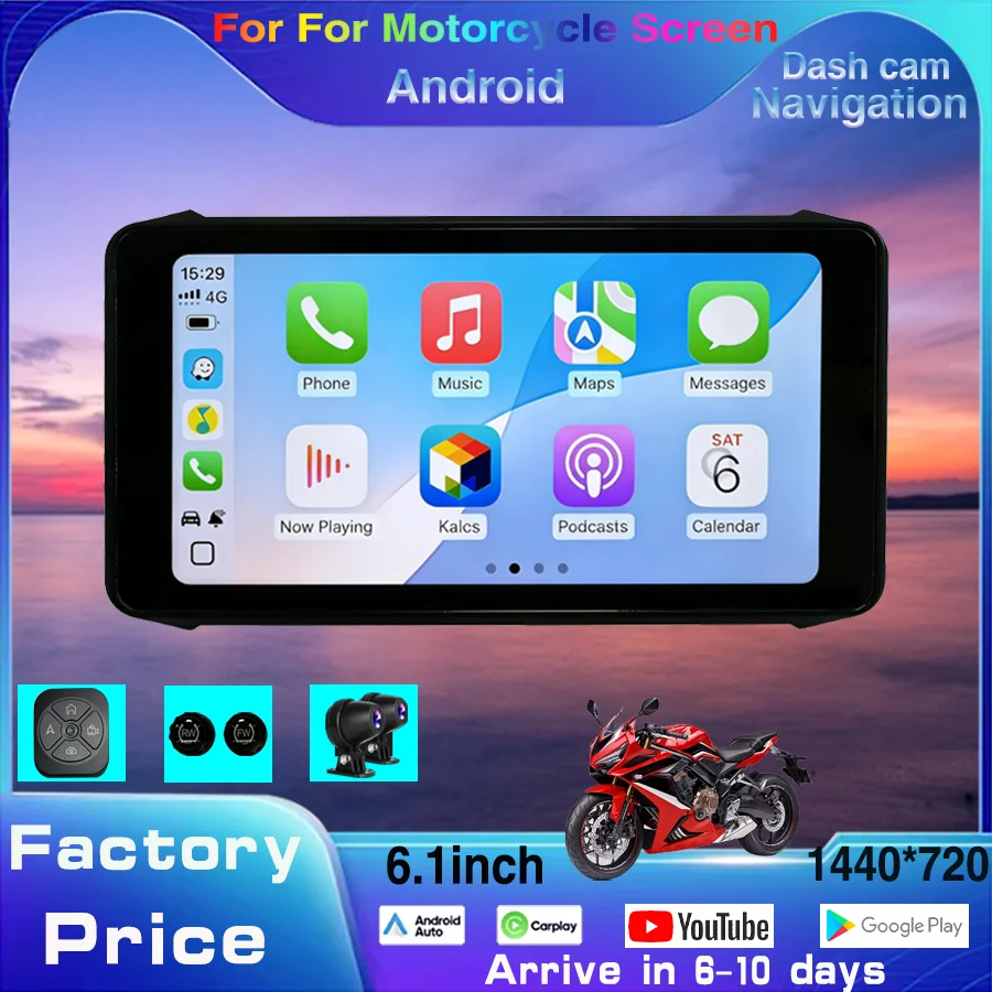 

For Motorcycle Gyroscope CarPlay Android IP67 Waterproof Front and Rear Recording Radar Tire Pressure Sensor Smart System