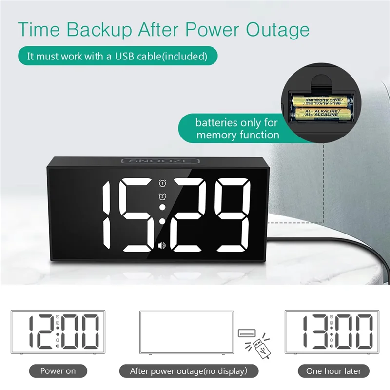 ABJO-Vibrating Alarm Clock 7.5In Large Display LED Clock Loud Alarm Clock With Bed Shaker For Heavy Sleepers Hearing Impaired