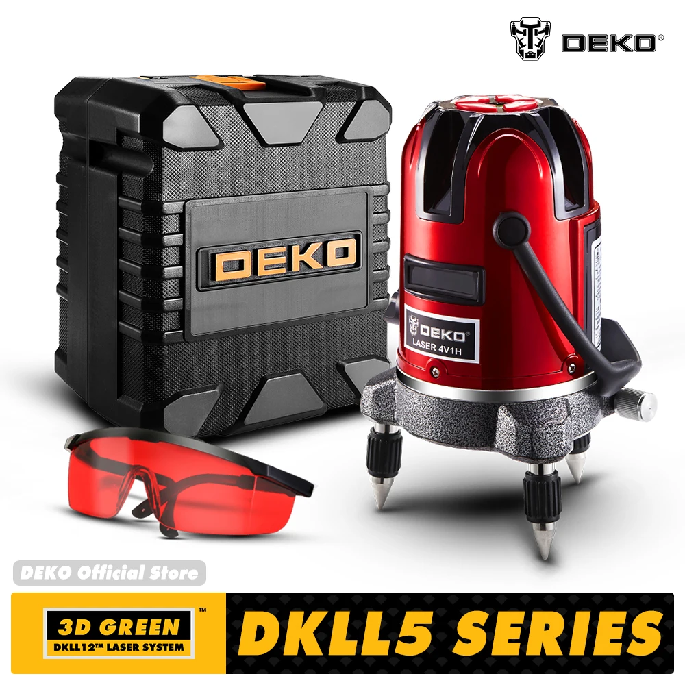 DEKO LL5 Series 5 Line 6 Points Red/Green Laser Level Self-leveling Horizontal&Vertical 360 Degree Adjustment Higher Visibility