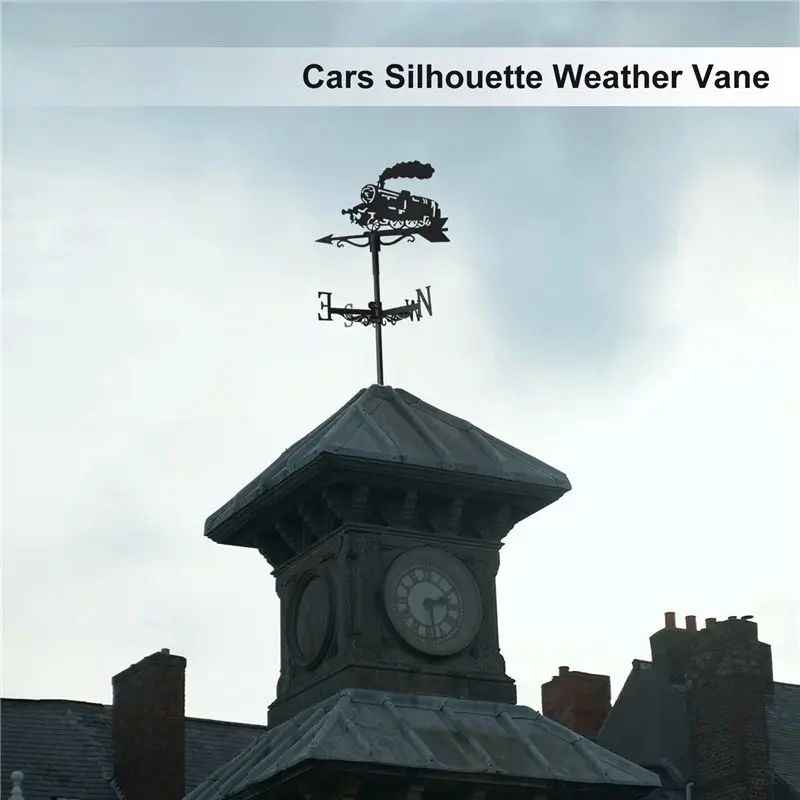 AFOURT-Steam Train Silhouette Weather Vane Weathervane Weathercock For Garden Patio Yard Ornament