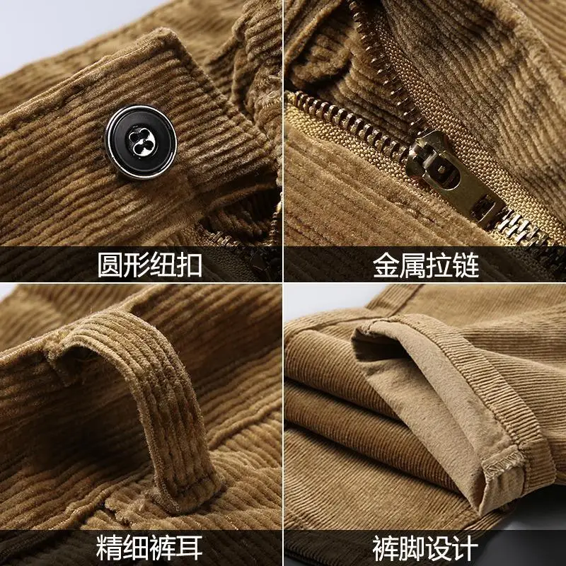 New Arrival Autumn Winter Casual Pants Men\'s Corduroy Streetwear Straight Stretchable Thick Velvet Pants Men Clothing Trousers