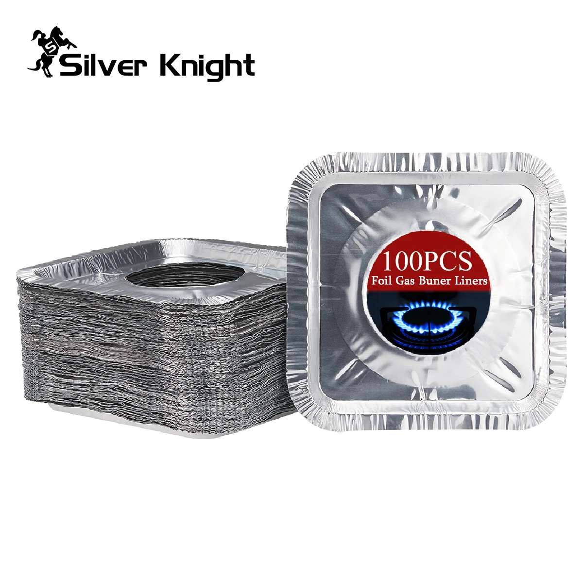 Gas Stove Burner Liners (100 Pack) - Disposable Aluminium Foil Covers, 8.5” Heat-Resistant Protector, Fits Gas or Electric Ranges, Thick Foil for Mess-Free Cooking, Perfect Stove Cover for Kitchen