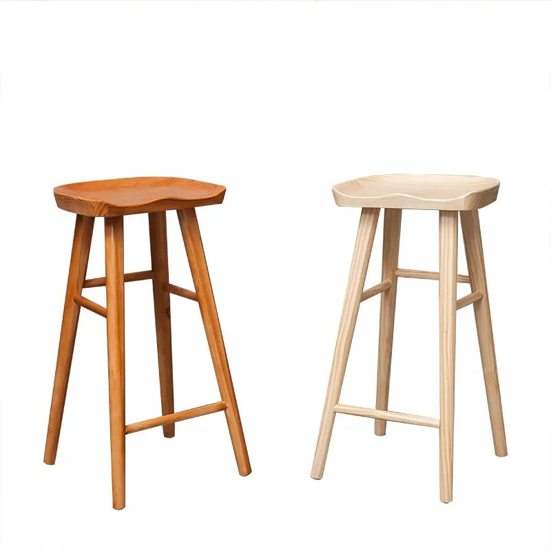 Solid wood bar chair creative baking milk tea dessert shop bar chair log front desk apple stool