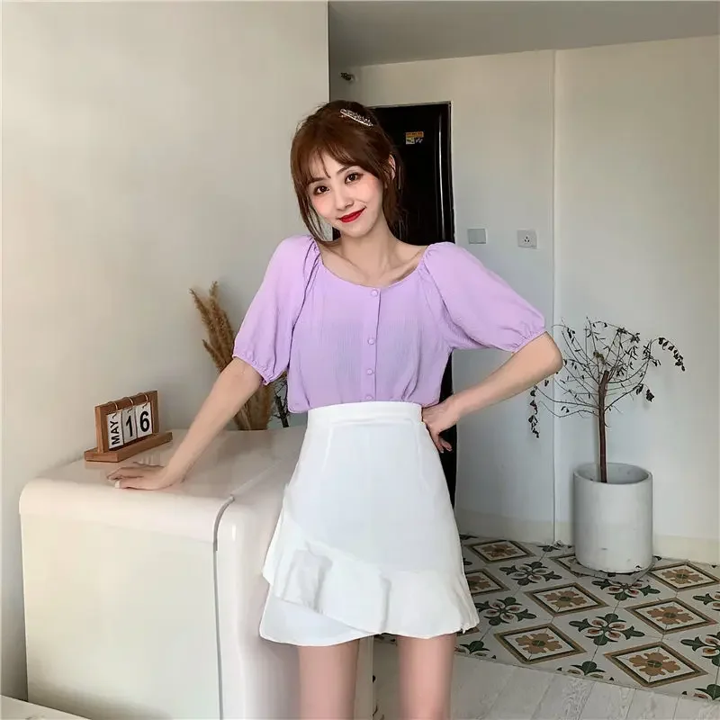

Ruffles Mini A-line Women Skirts Design High-waist Solid Korean Style Casual Fashion All-match Streetwear Students Skinny Chic