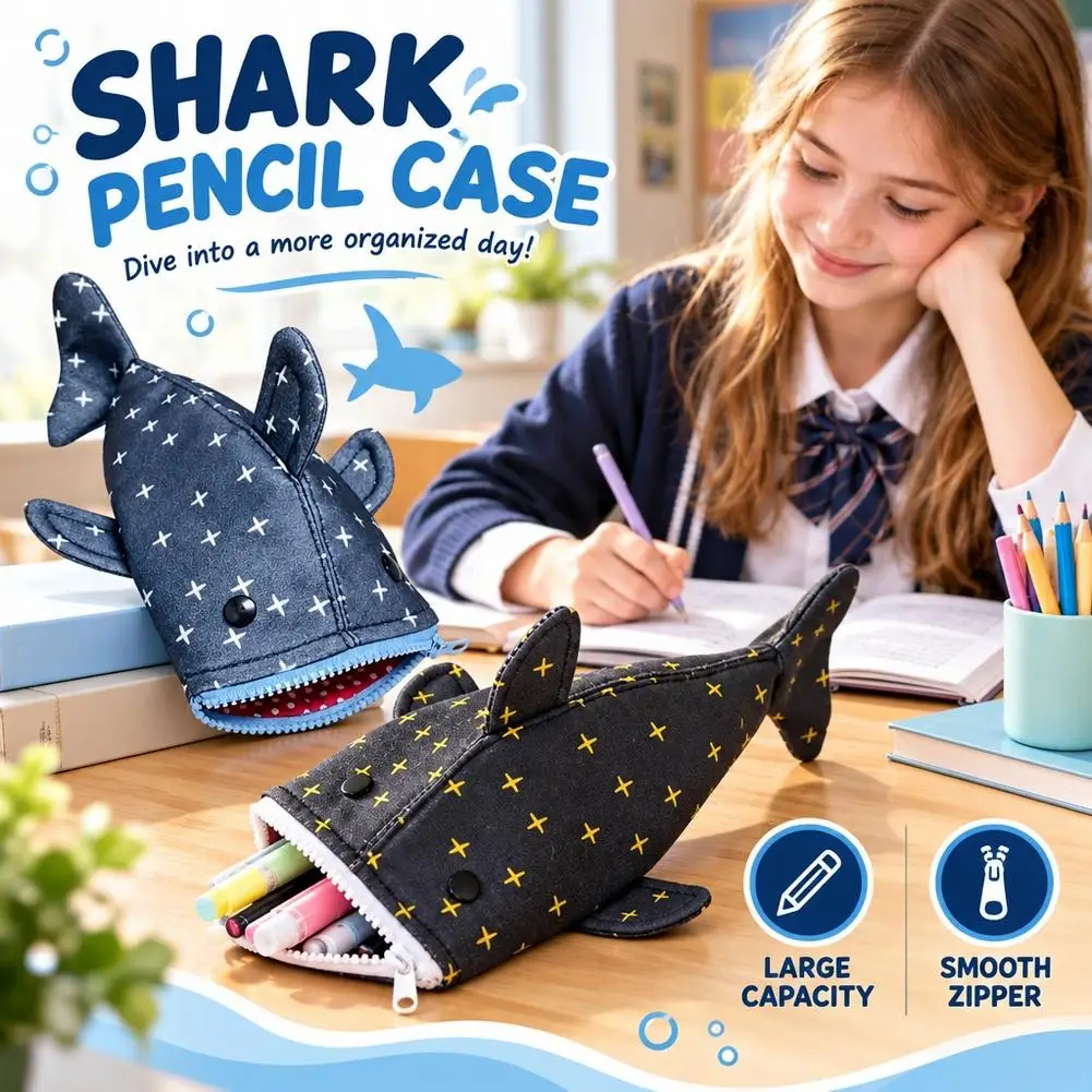 Cute Shark Pencil Case, Large Capacity, Multi-Functional, High Appearance Level Pencil Case, Student Stationery Storage Bag, 1 P