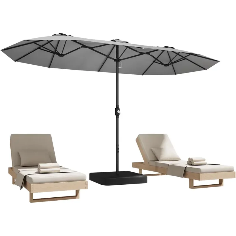 Modern Double Sided Folding Parasol UV Protection Heavy Duty Iron Frame Outdoor Garden Patio Umbrella Hand Lift Mechanism
