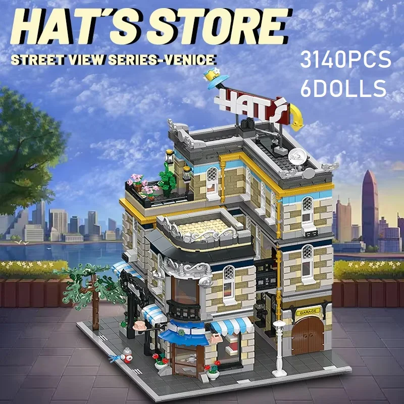 

JX89121 Street View Hat Store Building Blocks Model City Creative Expert Modular Assembly Bricks Toy for Kids And Adults