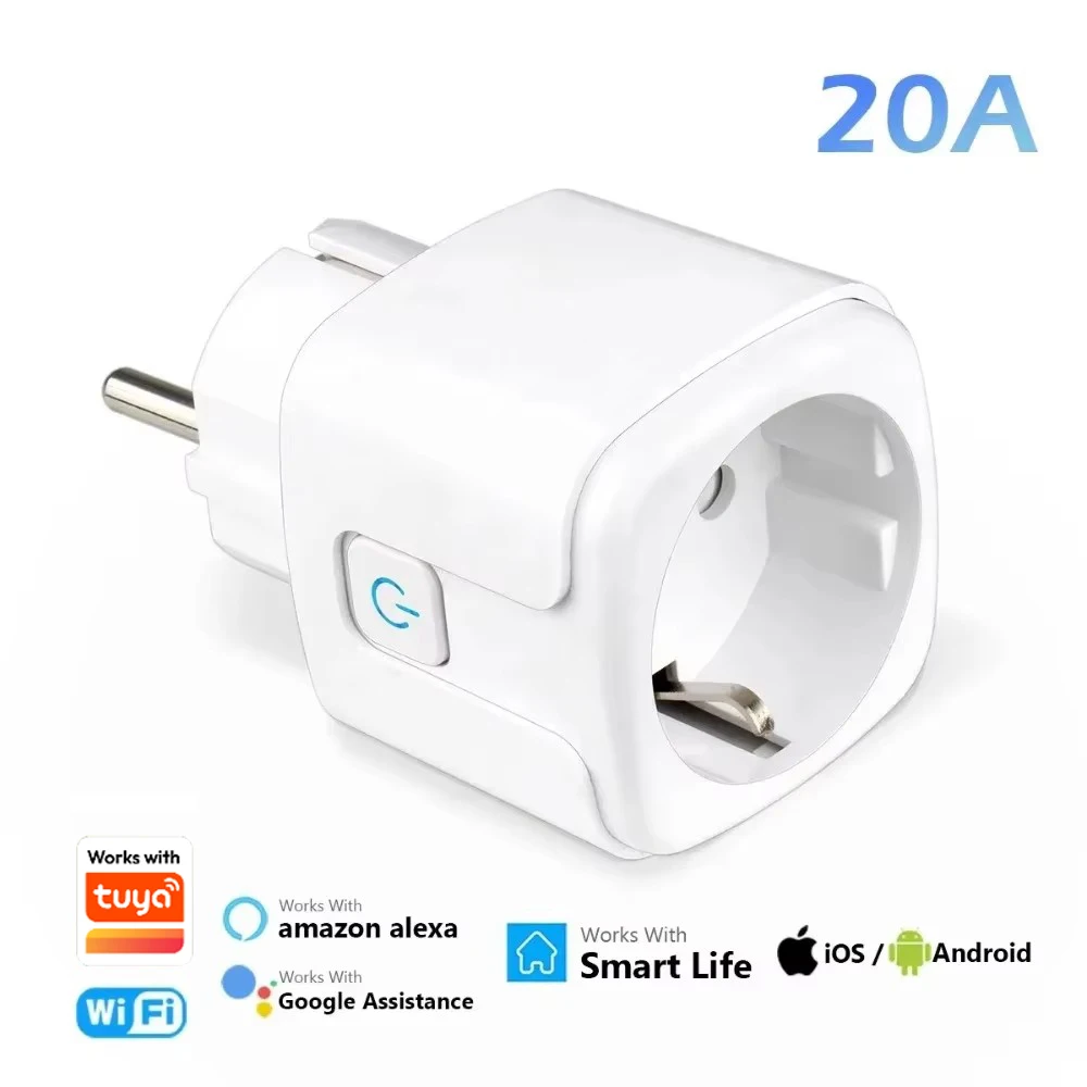 20A EU Smart Plug Works with Tuya Wifi Socket Voice Control Remote for Alexa Yandex Google Home Energy Monitoring Function Alice