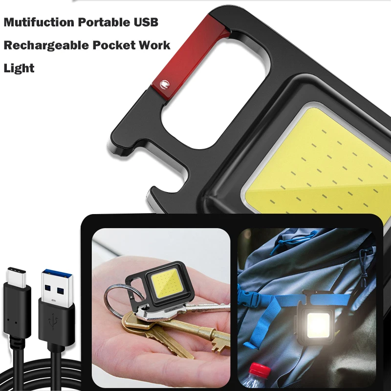 Imagem -03 - Mini Lanterna Led Chaveiro Luz Multifuncional Portátil Cob Acampamento Lanternas de Carregamento Usb Trabalho Luzes Pesca