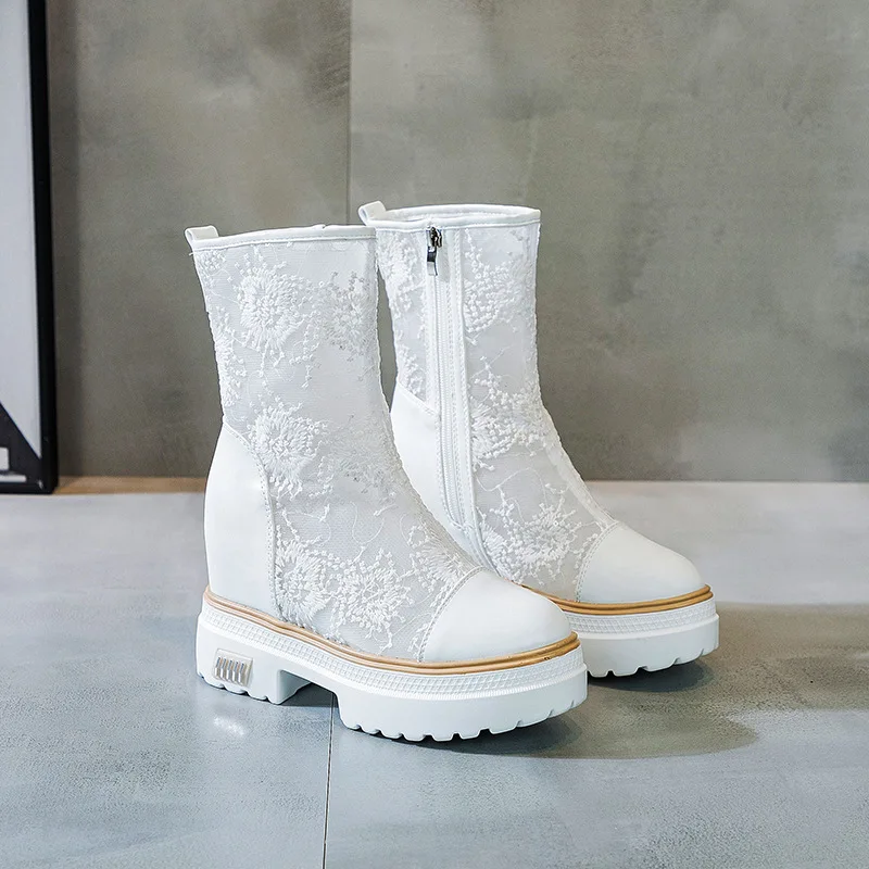 

Height Increase 8CM Women Shoes Fashion Air Mesh Summer Boots for Woman Exquisite Platform Ankle Boot Designer Shoes Botas Mujer