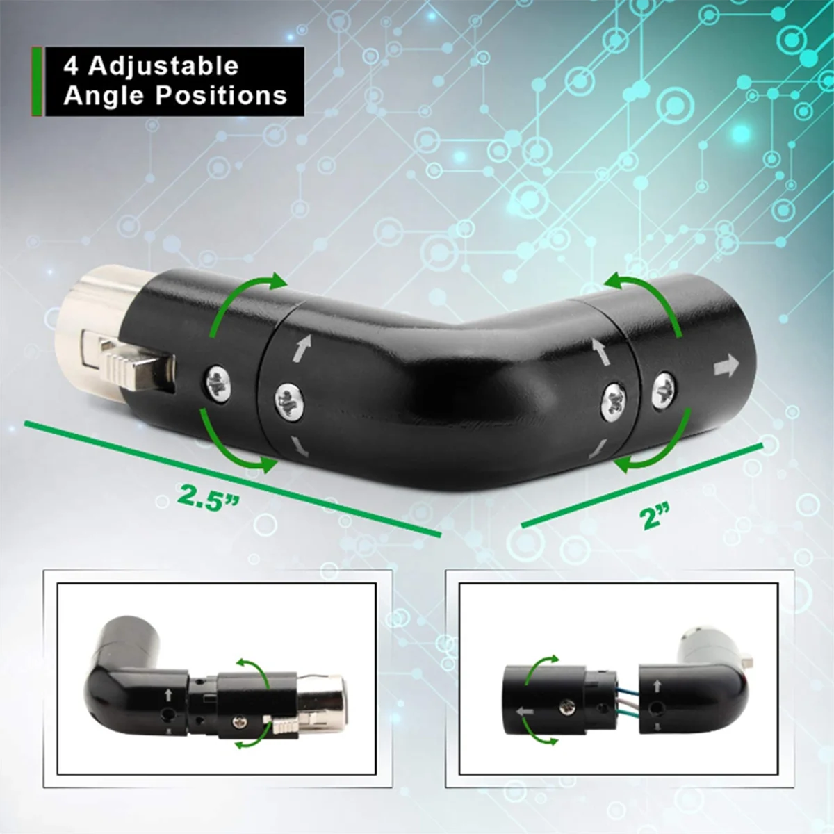 2Pcs Rotatable XLR Angle Adapter Dual Male and Female L-Shaped Connector Metal Adapter with 4 Adjustable Angle Positions