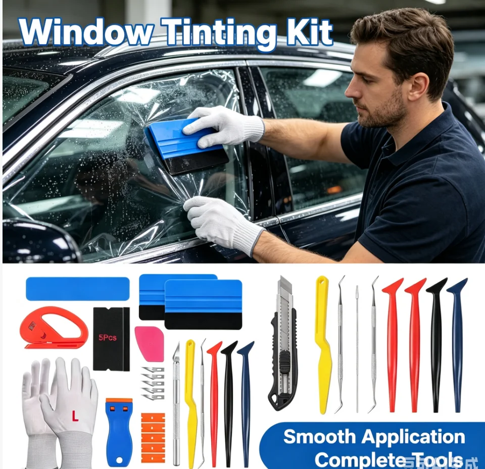 31Set of Car Wrapping Tools Plastic Scraper with Fabric Felt Scraper、Carving Knife and Blade、Gloves