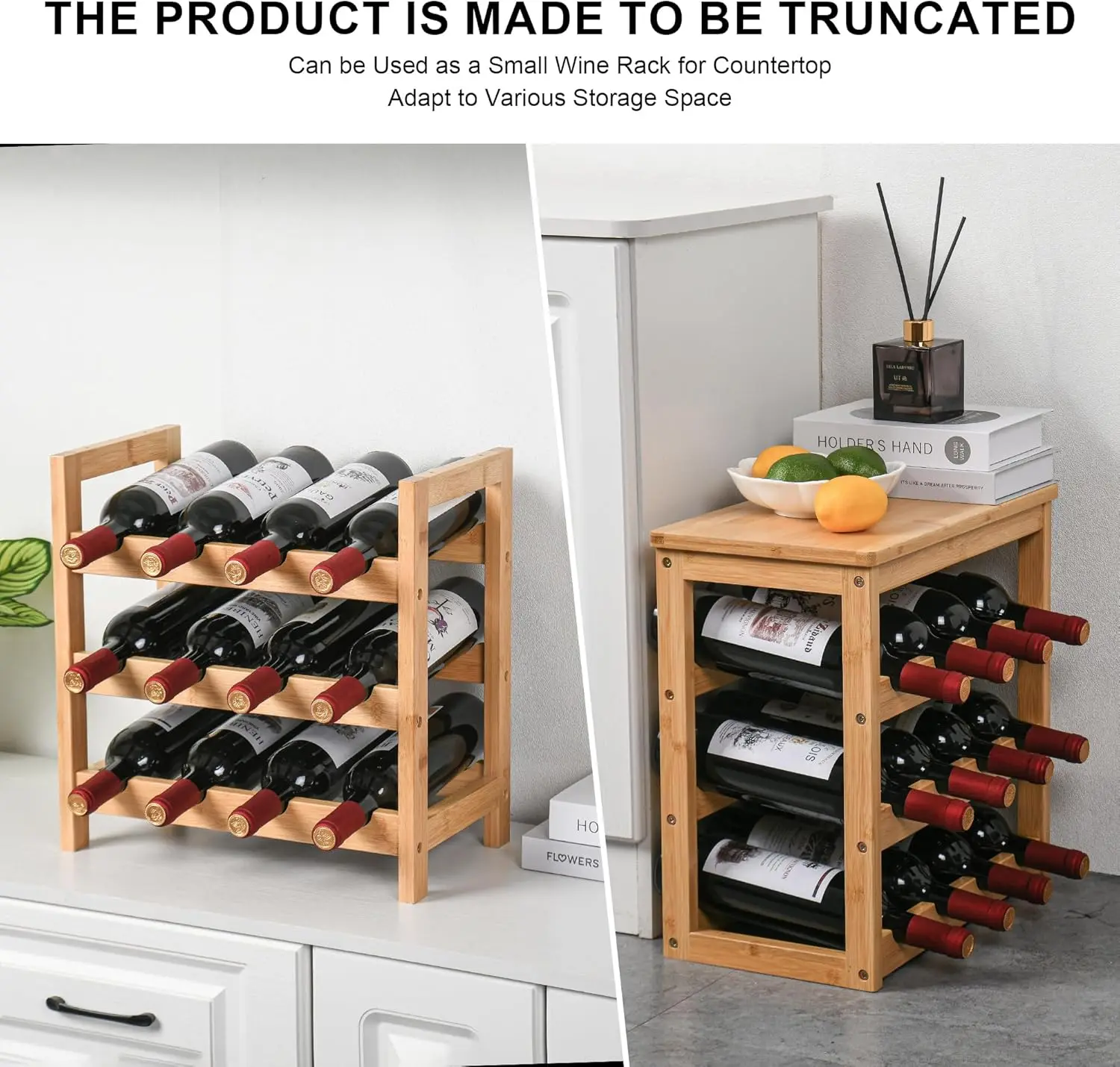 6-Tier Bamboo Wine Rack with Table Top, Holds 24 Bottles for Kitchen Bar Dining Living Room, Natural Finish