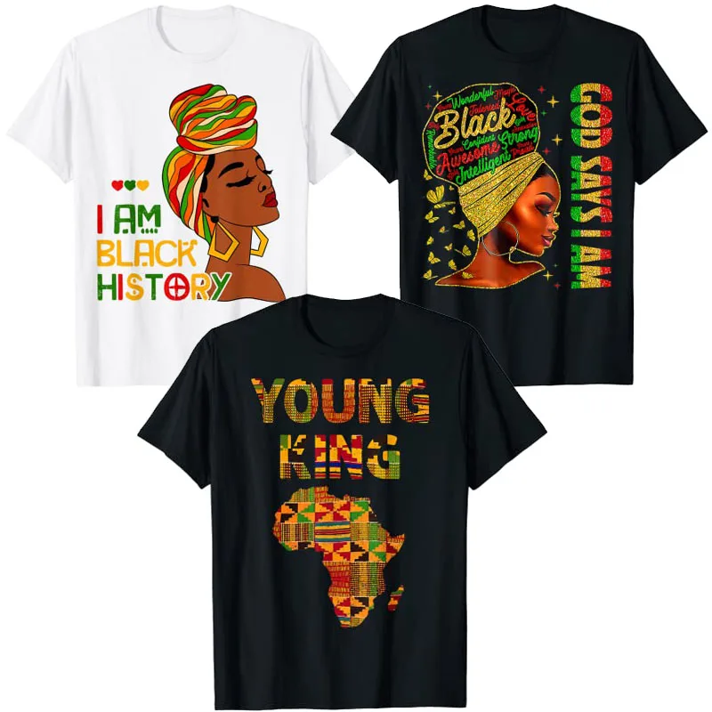 God Says I Am Black Melanin History Month Pride T-Shirt African American Print Graphic Tee Tops Juneteenth Black Women Outfits
