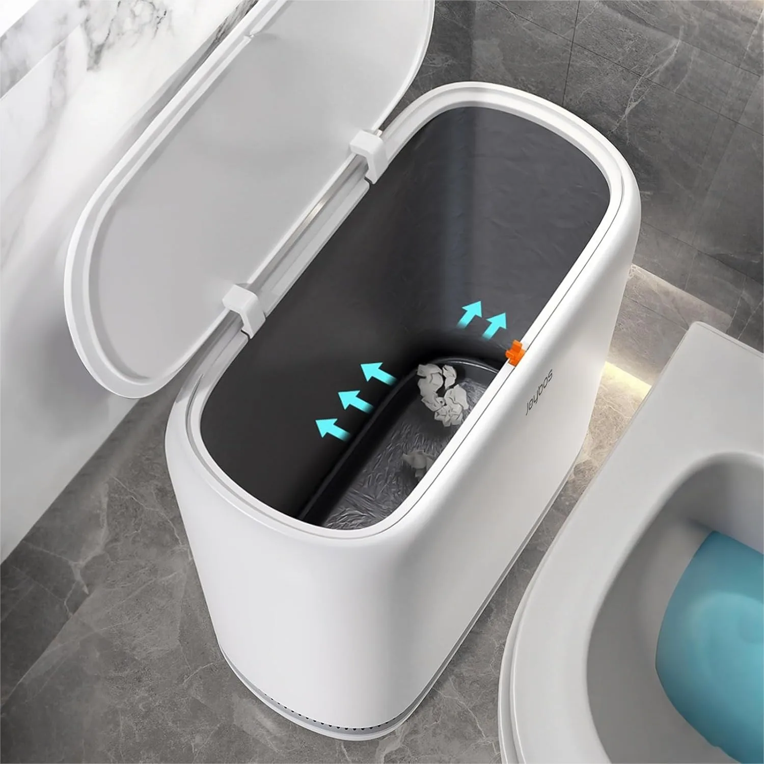 

Slim Bathroom Trash Can with Press Lid, 3 Gallon Narrow Garbage Bin for Home Office, Adsorption Design