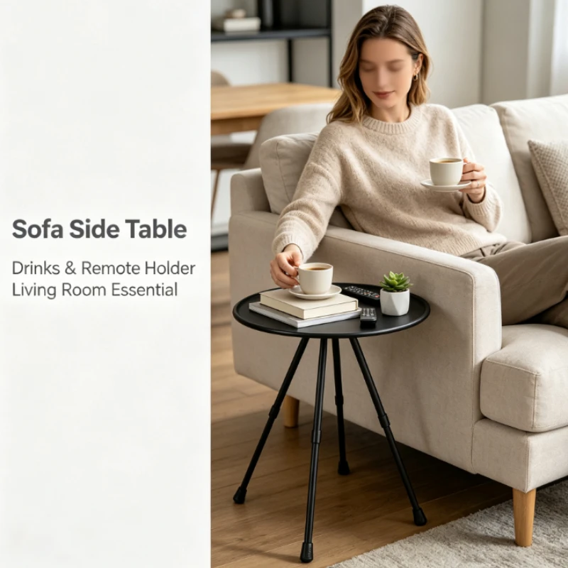 Outdoor/Household Folding Small Round Table Portable, Lifting Aluminum Alloy Dining Table Retractable Triangle Table