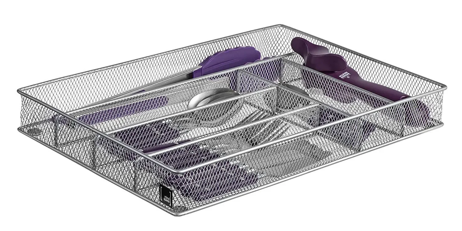 Mesh Cutlery Tray 5 Compartments Drawer Organizer Kitchen Utensils Flatware Storage Drawer Dividers Holder