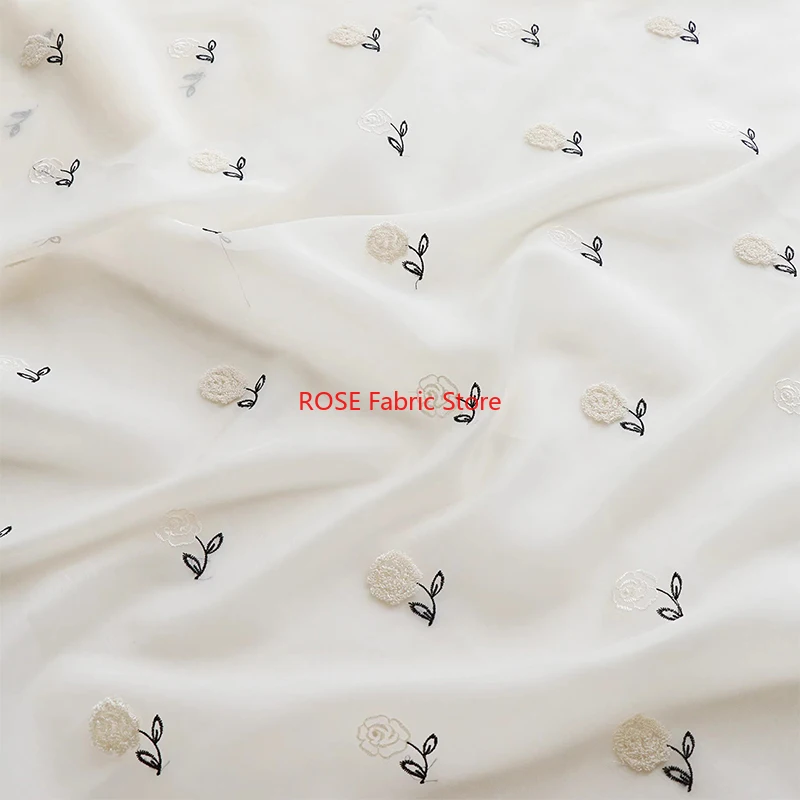 

Small Fresh Flower Embroidery Chiffon Fabric for Blouse, Spring Dress, Vacation Party dress, Dance Dress