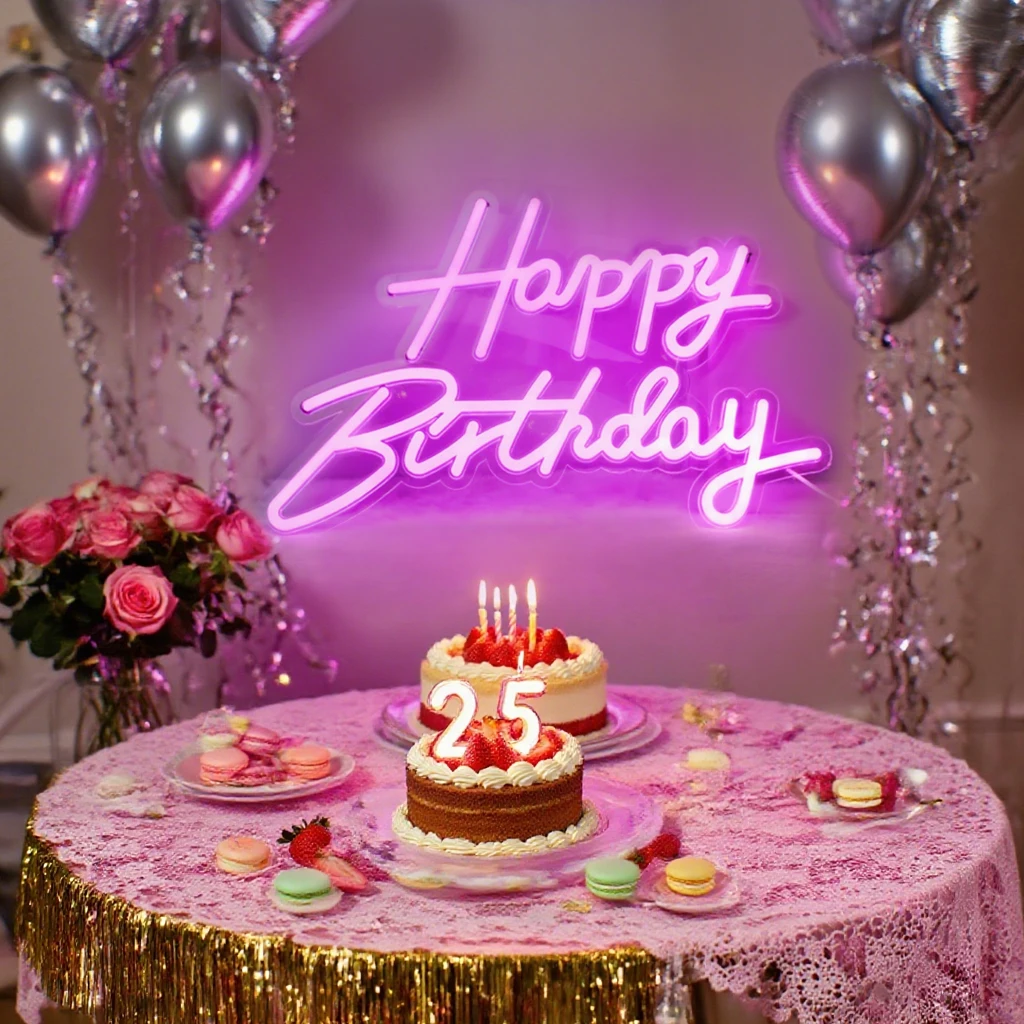 Lumière décorative au néon joyeux anniversaire rose/blanc froid/blanc chaud, adaptée aux fêtes de restaurants, décorations de vacances et rapports de fête, surprises de chambre à coucher, réunions de salon et essentiels pour les accessoires photo