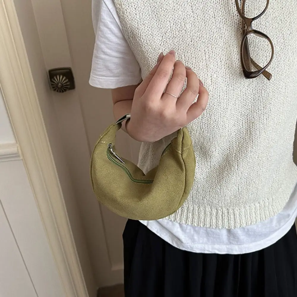 Fashionable Korean Style Suede Crossbody Bag Handbag Solid Color Mini Dumpling Bag Lightweight Suede Shoulder Bag Office Worker
