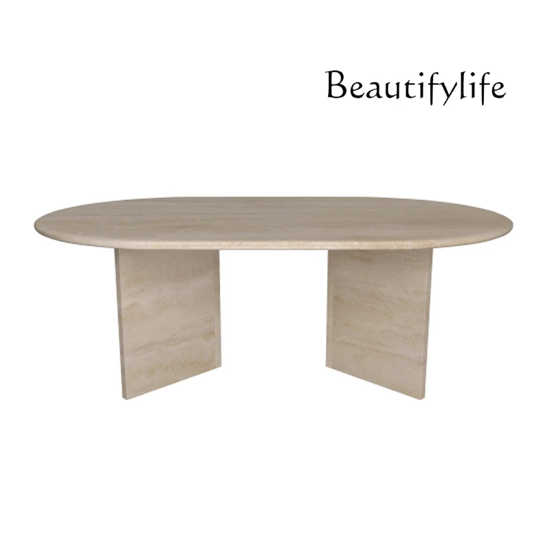 Wabi Sanfeng Natural Travertine Coffee Table B & B Hotel Villa Living Room Coffee Table Oval Marble Tea Table