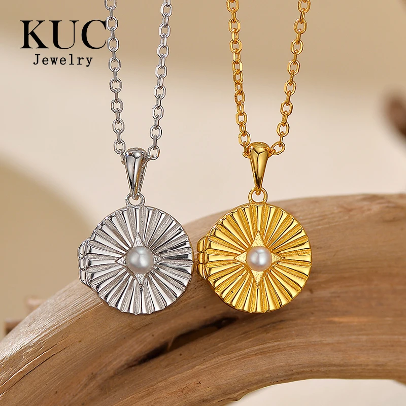 Fine Jewelry Trendy 18K Gold Plated 925 Sterling Silver Charms Shell Pearl Opal Frame Locket Pendant Necklaces for Women