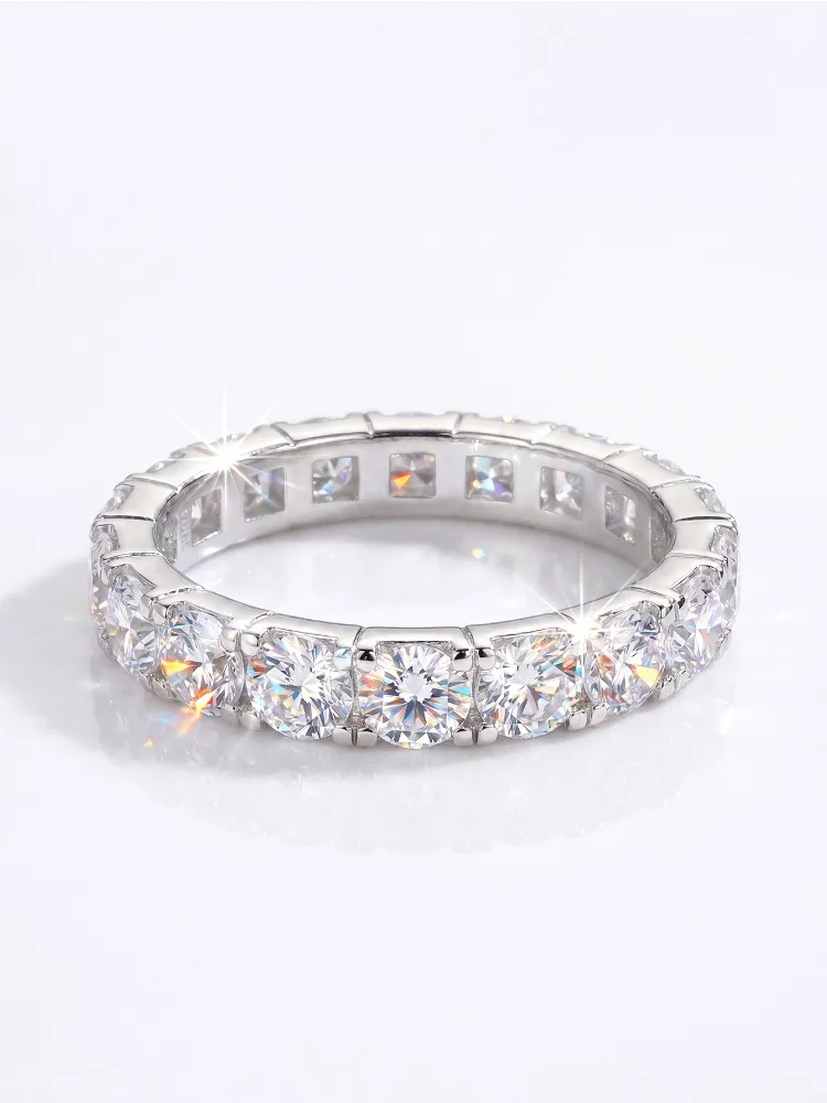 Luxuriöser Vollring mit 0,1 Karat rundem Moissanit-Diamant für Damen, Verlobungsfeier, hochwertiger Modeschmuck – Detail 4