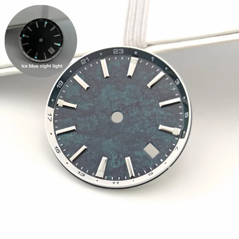 Nuovo quadrante dell'orologio da 32 mm con anello interno dell'ombra Quadrante dell'orologio meccanico luminoso blu ghiaccio per movimento NH34 NH35