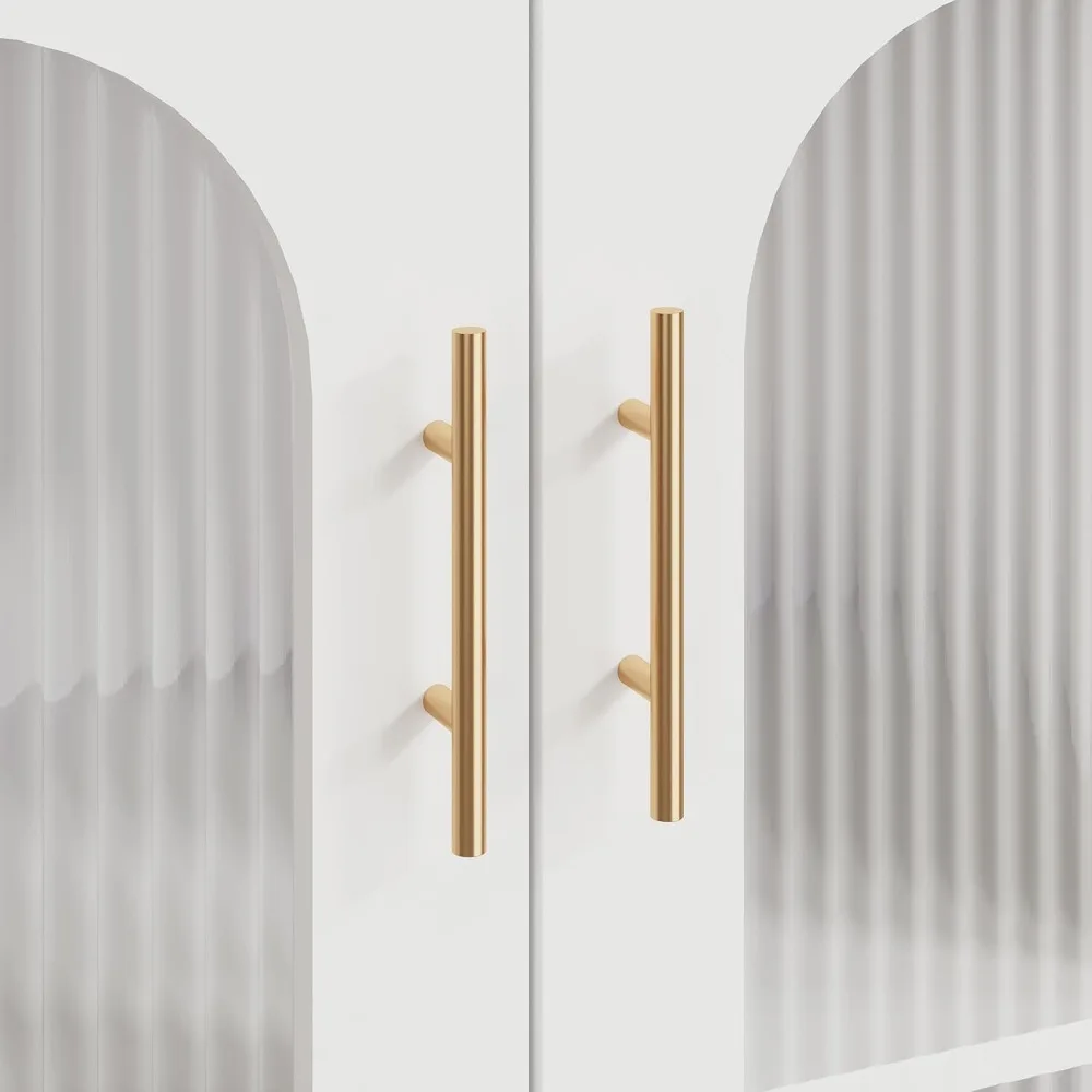 خزانة جانبية للبوفيه من GAOMON، تخزين خشبي مع أبواب زجاجية، مقبض معدنيين، خزانة تخزين مع أرفف قابلة للتعديل، وضعية