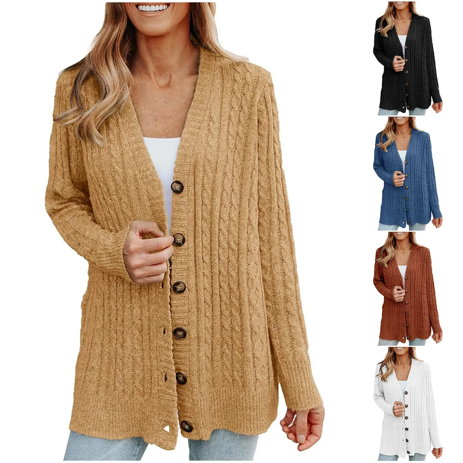 Sweaters for Women Women Fashion Casual Overcoat Solid Color Long Sleeve Open Front Winter Fashion 2024 Mid-Length Cardigan