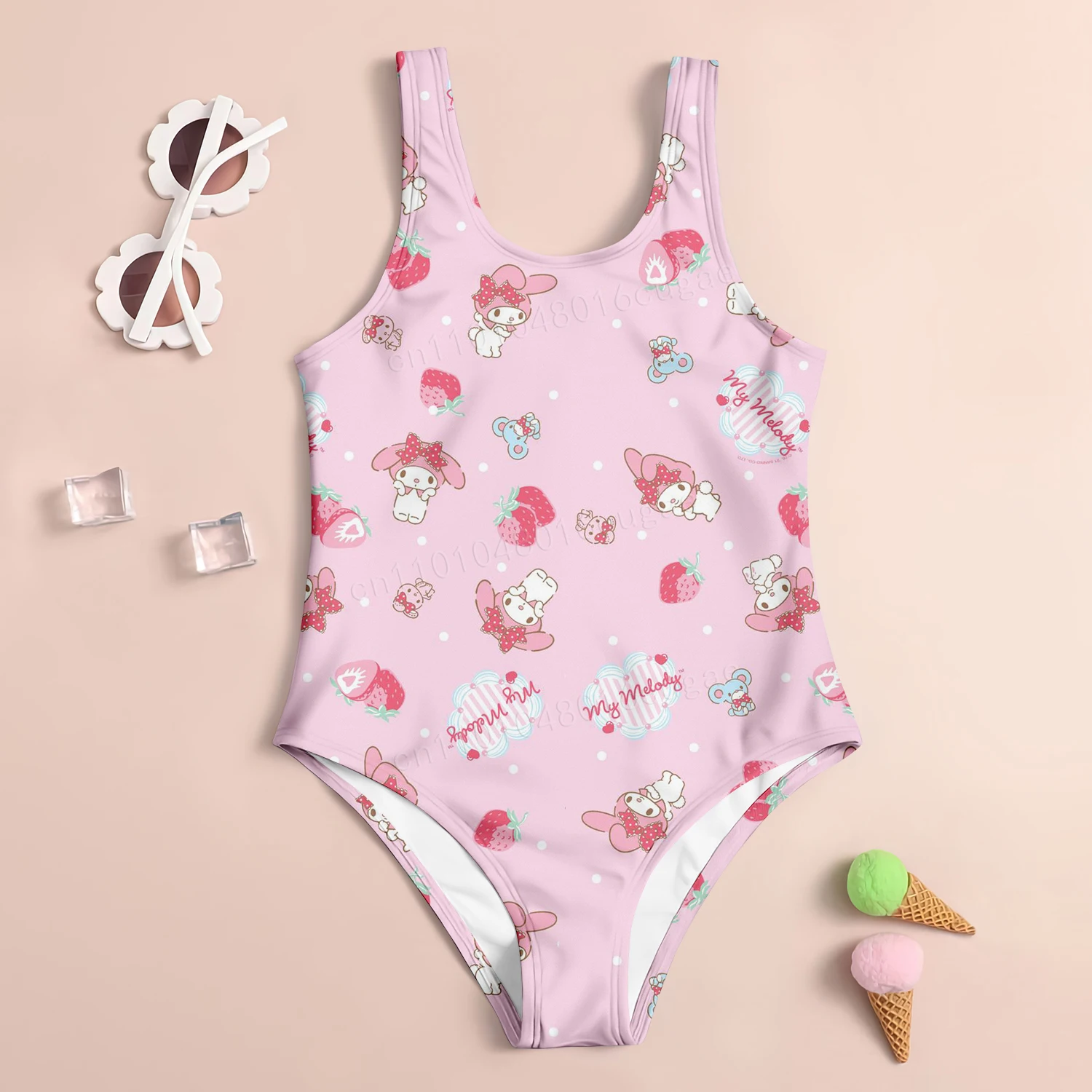 

Hello Kitty Kuromi My Melody мультфильм анимация детский цельный купальник уличный пляжный бикини подарок на день рождения и праздник для девочек