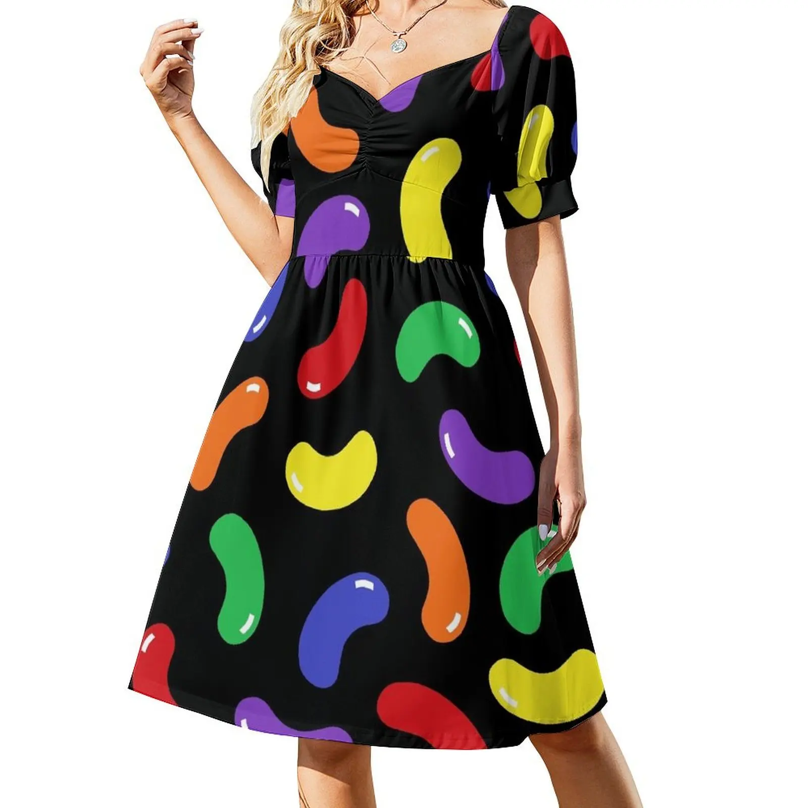 

Jelly Bean Pattern Short Sleeved Dress Women's dress Women long dress Women dresses summer