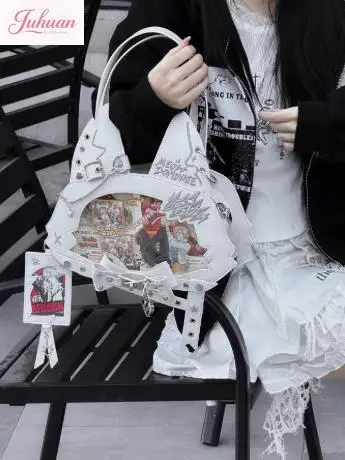 Japan Second Dimension Comic-Cute Cat LtaBag Women's Shoulder Backpack Spicy Cool Girl Y2K Laser Patent Leather Oblique Span Bag