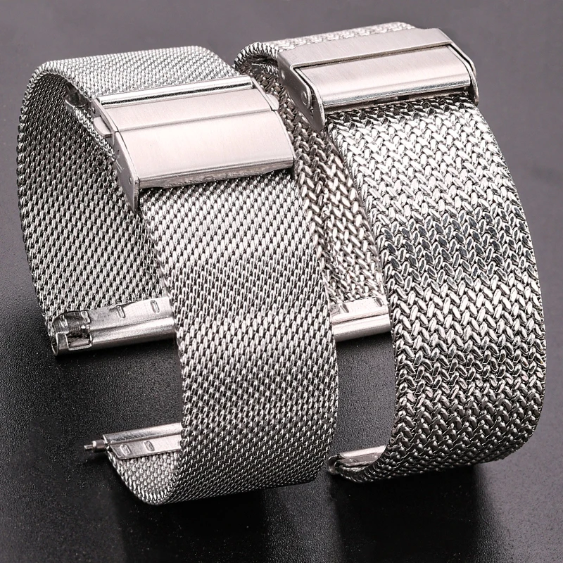 Stainless Steel Milanese Loop Watch Bracelet Women Men Replacement Strap Watchband 16mm 18mm 20mm 22mm Silver Black