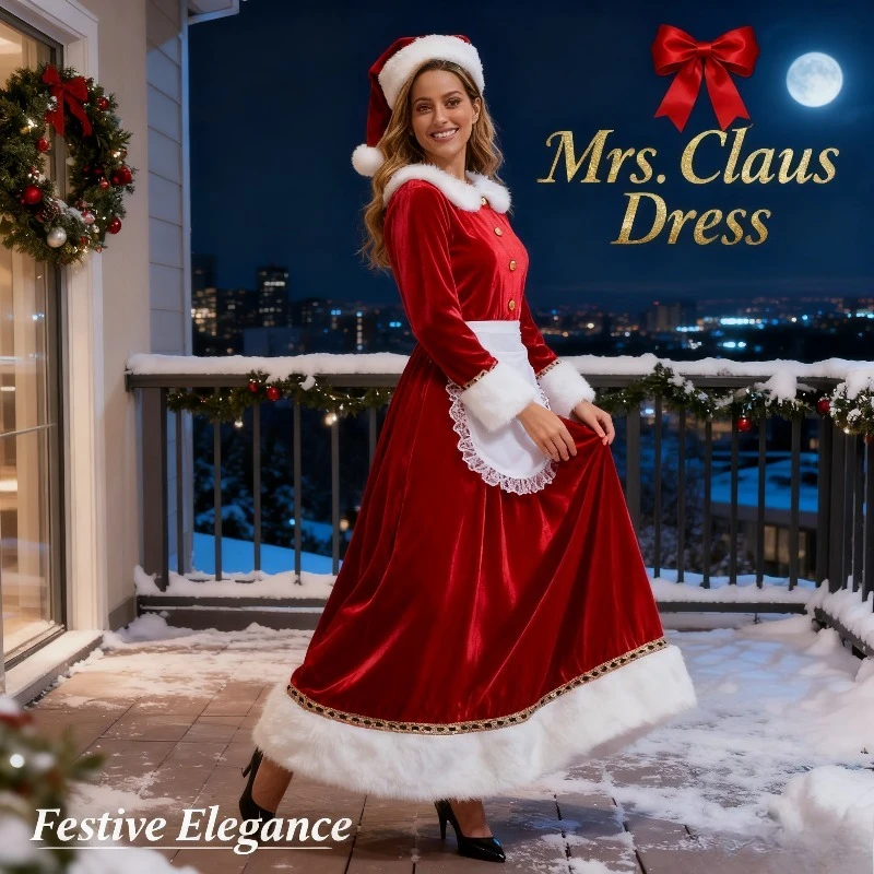 2025 nuevo vestido de Navidad para mujer adulta disfraz de fiesta de vacaciones traje de Papá Noel traje de actuación