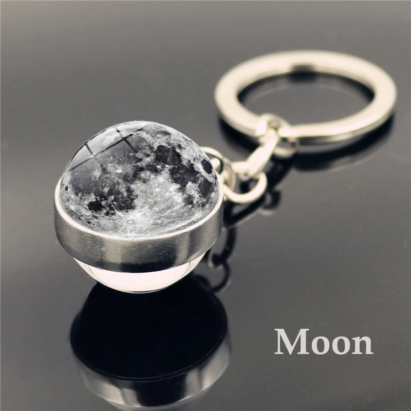 Solar System Planet Key Ring Galaxy Nebula Space Key Chains Moon Earth Double Side Glass Ball Key Chain Pendant Birthday Gift