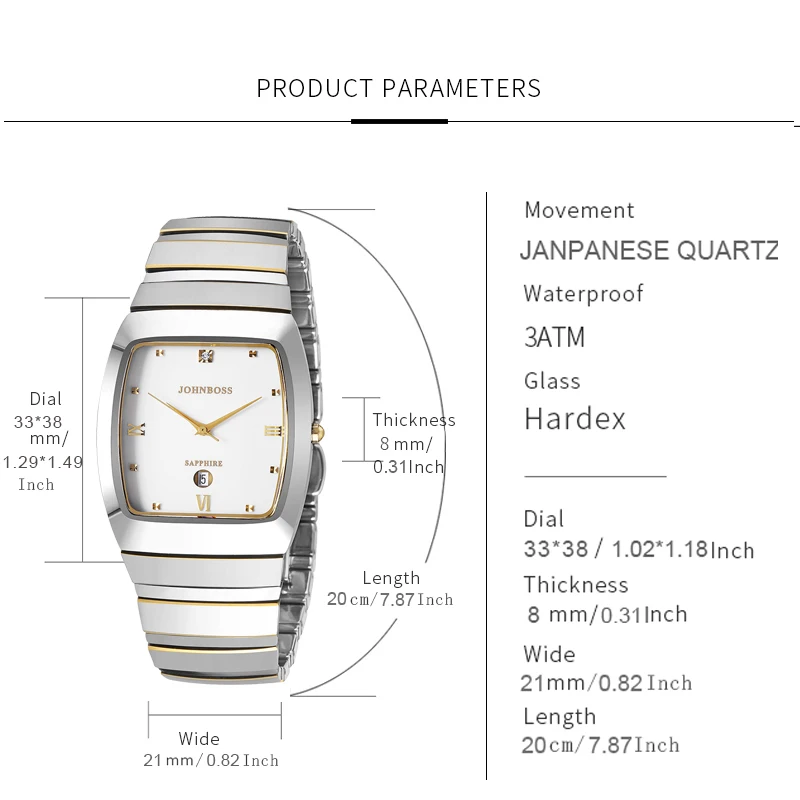 ساعات رجالية، ساعات تنجستين، أقراص مربعة، فولاذ التنغستن على شكل تونيو، حركة كوارتز، حركة روندا السويسرية، sapph