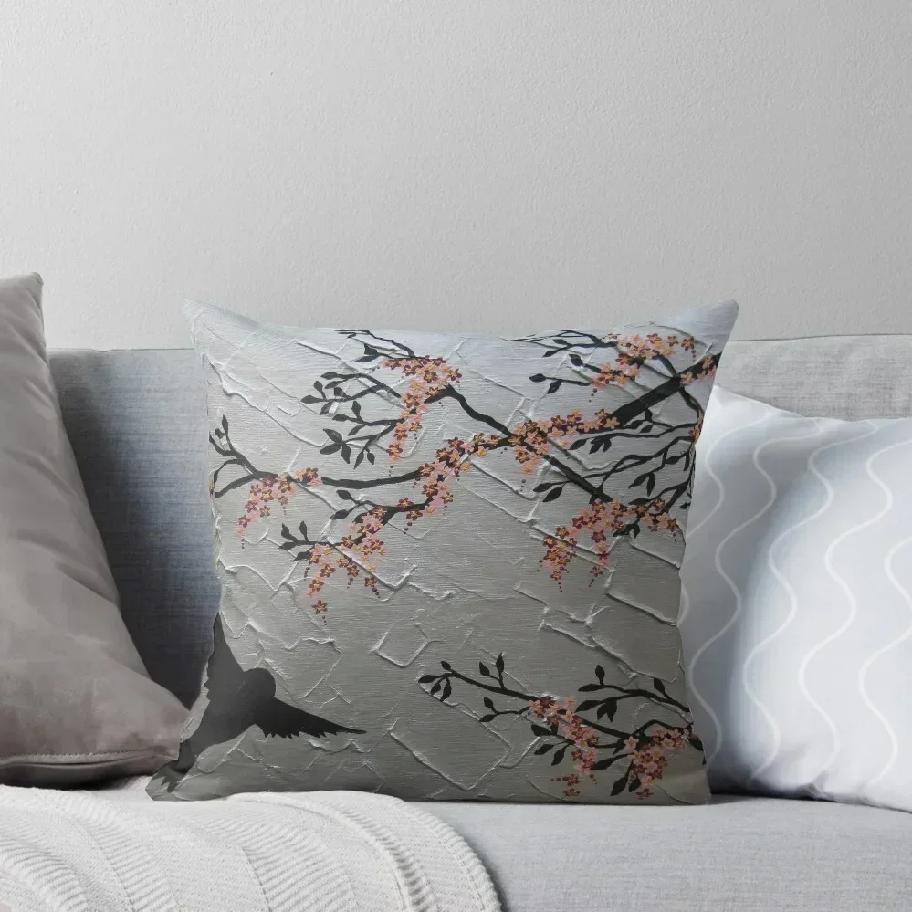 zen bird and sakura painting- japanese style cherry blossom Throw Pillow christmas decorations 2025 pillow